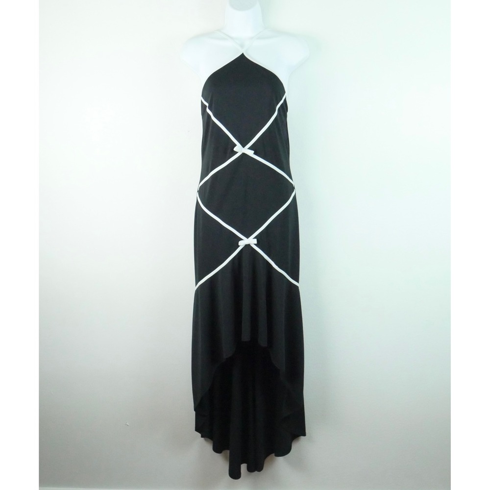 Betsy & Adam Black Halter Prom Dress Vintage Y2K High Low Maxi Baddie Formal 8